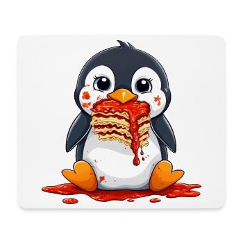 Niedlicher Pinguin mit Lasagne Cartoon essen Spaß - Mousepad (Querformat) - Weiß - Vorne