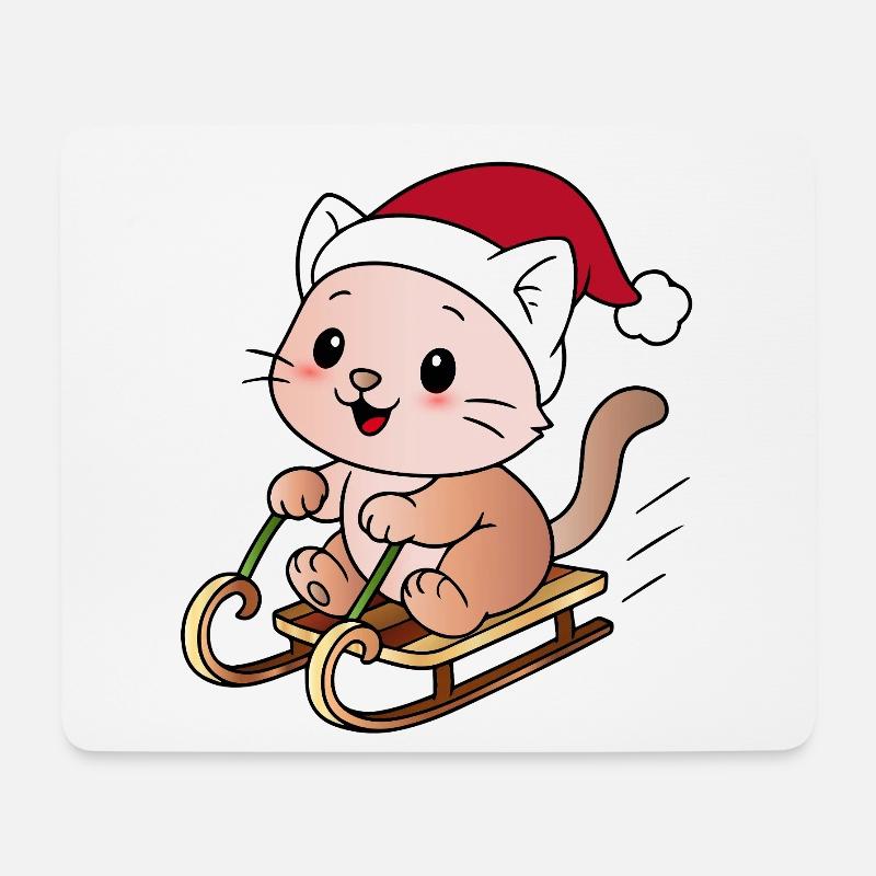 Ugly Christmas Katze auf dem Schlitten - Mousepad (Querformat) - Weiß