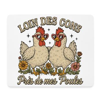 Loin Des Cons Près De Mes Poules Humour Cadeau - Tapis de souris (format paysage) - blanc - Devant