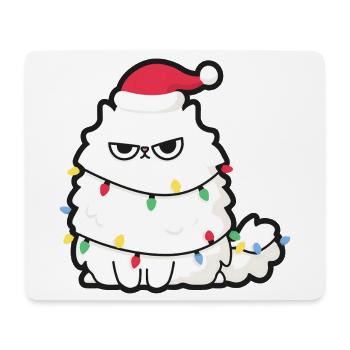 Grimmige Weihnachtskatze mit Lichtern - Mousepad (Querformat) - Weiß - Vorne