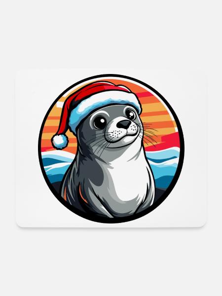 Seelöwe im Winter Santa Hut - Mousepad (Querformat) - Weiß