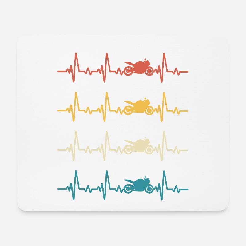 Biker Retro Heartbeat Moto Motorrad - Mousepad (Querformat) - Weiß