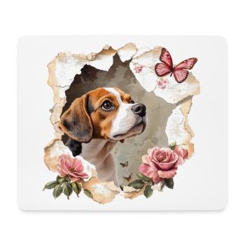 Beagle mit Schmetterling - Mousepad (Querformat) - Weiß - Vorne