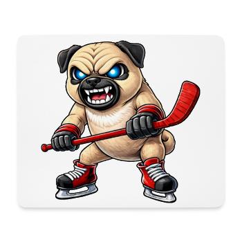 Süßer Mops Eishockeyspieler Cartoon Aggressiver Kä - Mouse Pad (horizontal) - white - Front
