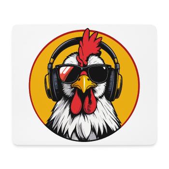 Pop Art Rooster with Headphones Sunglasses Fun Chicken - Mouse Pad (horizontal) - white - Front