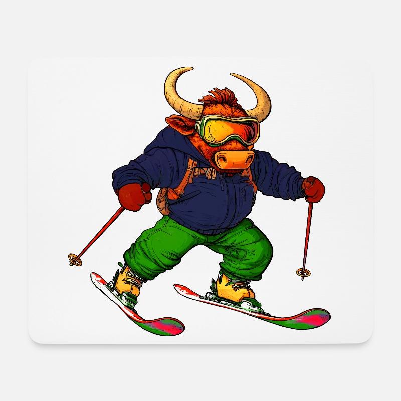 Stiere Skifahrer / Ski Stier - Mousepad (Querformat) - Weiß