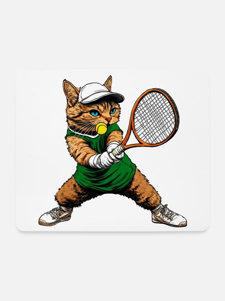 Katzen Tennis - Mousepad (Querformat) - Weiß