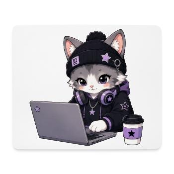 Lila und schwarze Coder-Katze - Mousepad (Querformat) - Weiß - Vorne