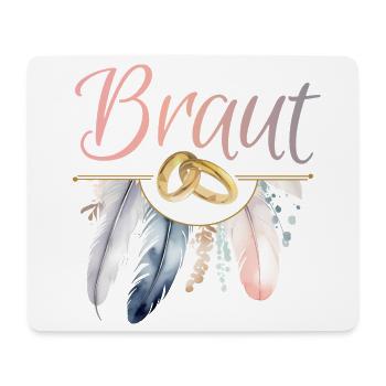 Braut Goldringe Federn JGA Junggesellenabschied - Mousepad (Querformat) - Weiß - Vorne