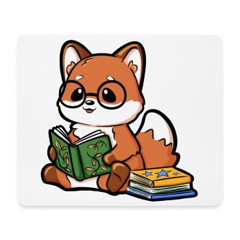 Renard lecteur avec des lunettes et des livres - Tapis de souris (format paysage) - blanc - Devant