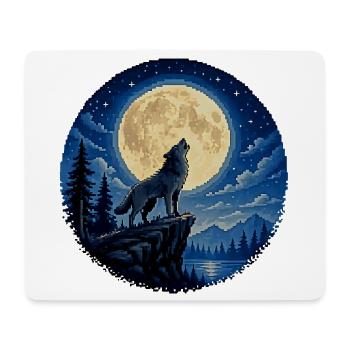 Moonlit Wolf on Cliff - Mouse Pad (horizontal) - white - Front
