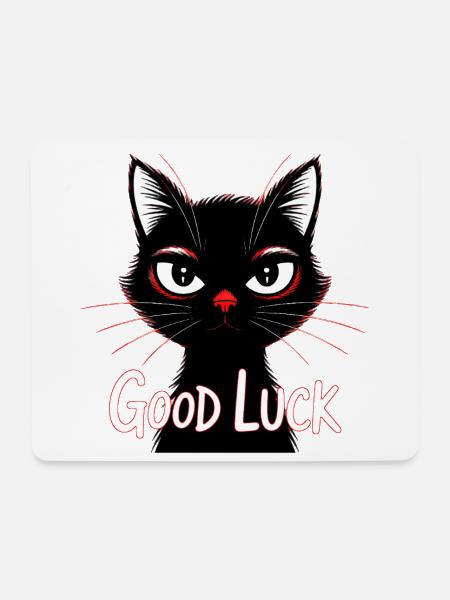 Schwarze Katze Glücksprint - Mousepad (Querformat) - Weiß
