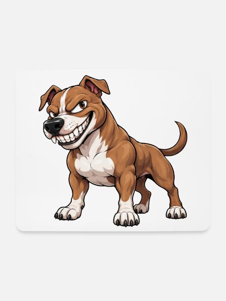 Cooler Pitbull Cartoon mit frechem Grinsen - Mousepad (Querformat) - Weiß
