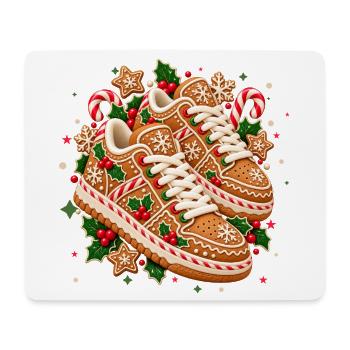 Weihnachtliche Lebkuchen-Sneaker mit Zuckerstangen - Mousepad (Querformat) - Weiß - Vorne