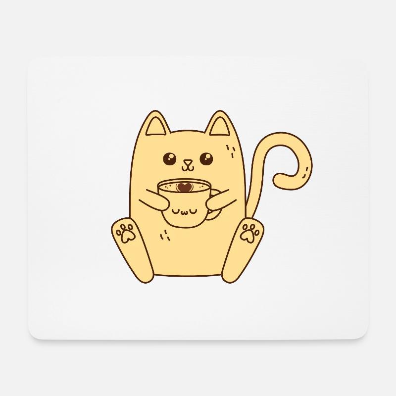 Katze trinkt Kaffee - Mousepad (Querformat) - Weiß