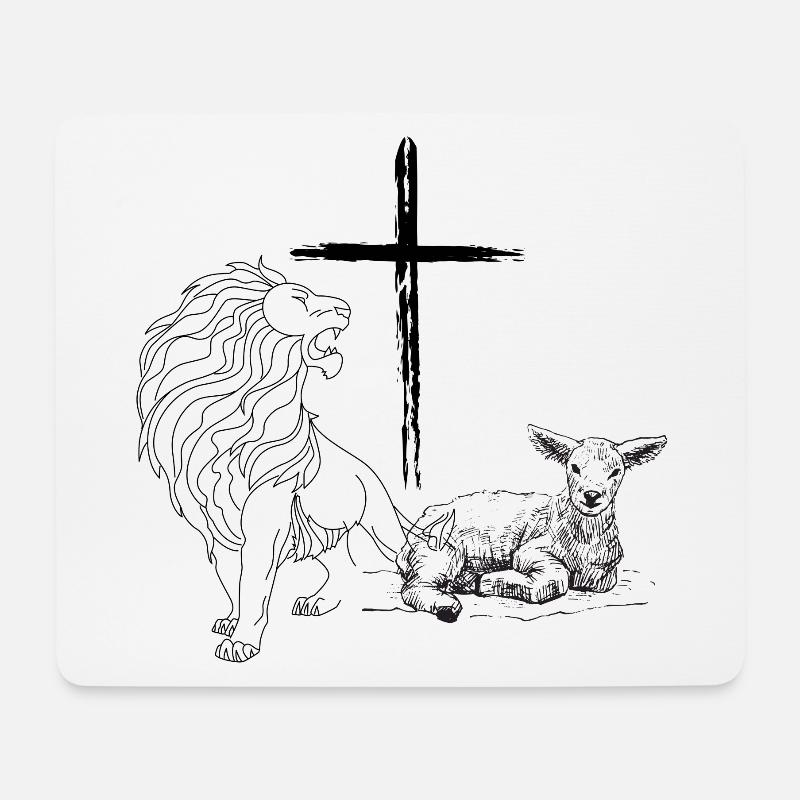 Der Löwe und das Lamm - Mousepad (Querformat) - Weiß