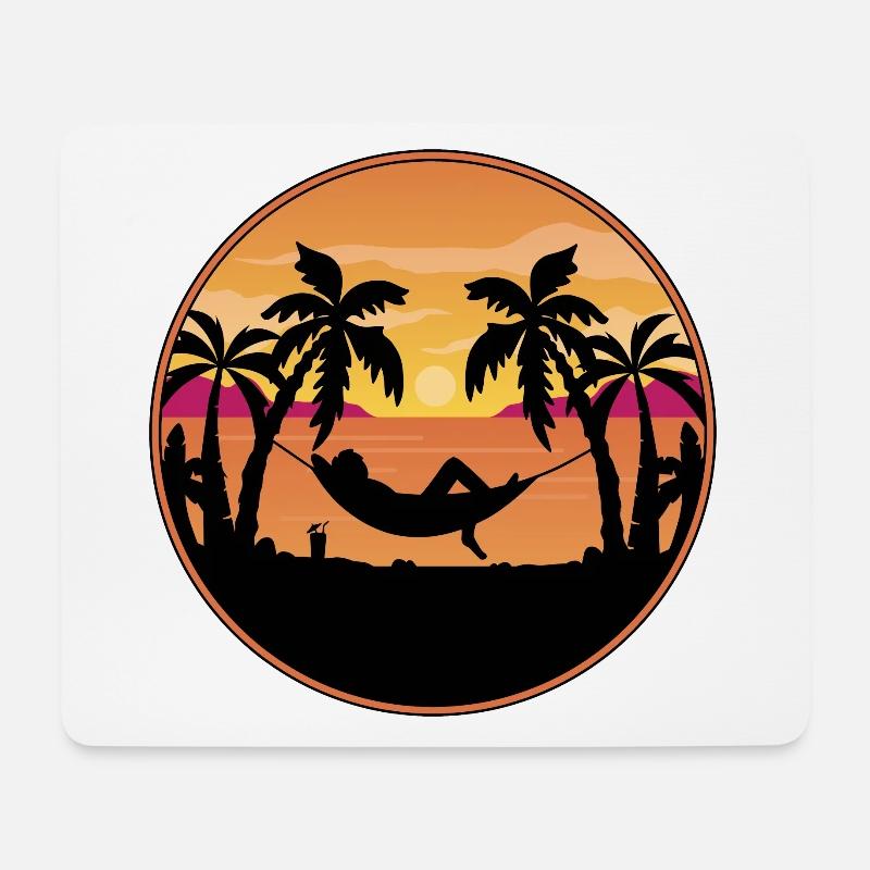 Sonnenuntergang am Meer - Palmen mit Hängematte - Mousepad (Querformat) - Weiß