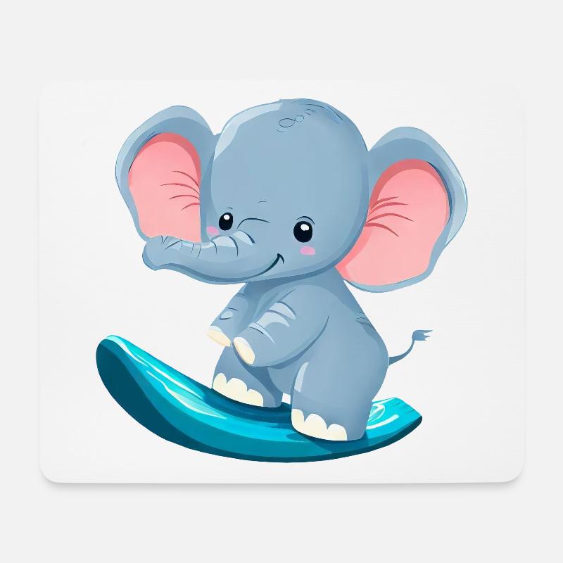 Surfer Elefant, Abenteuerliches Tierdesign - Mousepad (Querformat) - Weiß