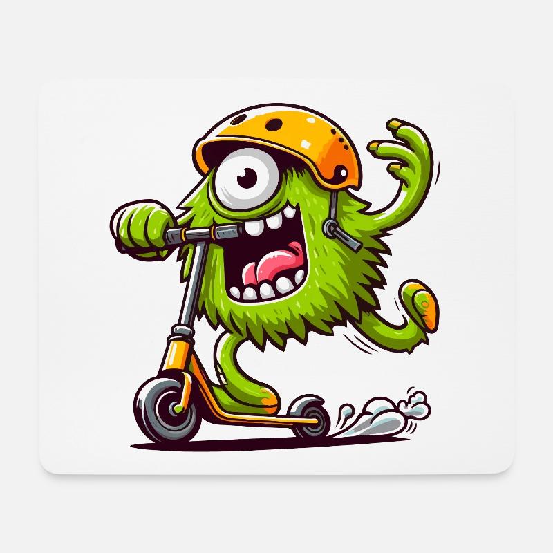 Cute funny monster on escooter - Mouse Pad (horizontal) - white