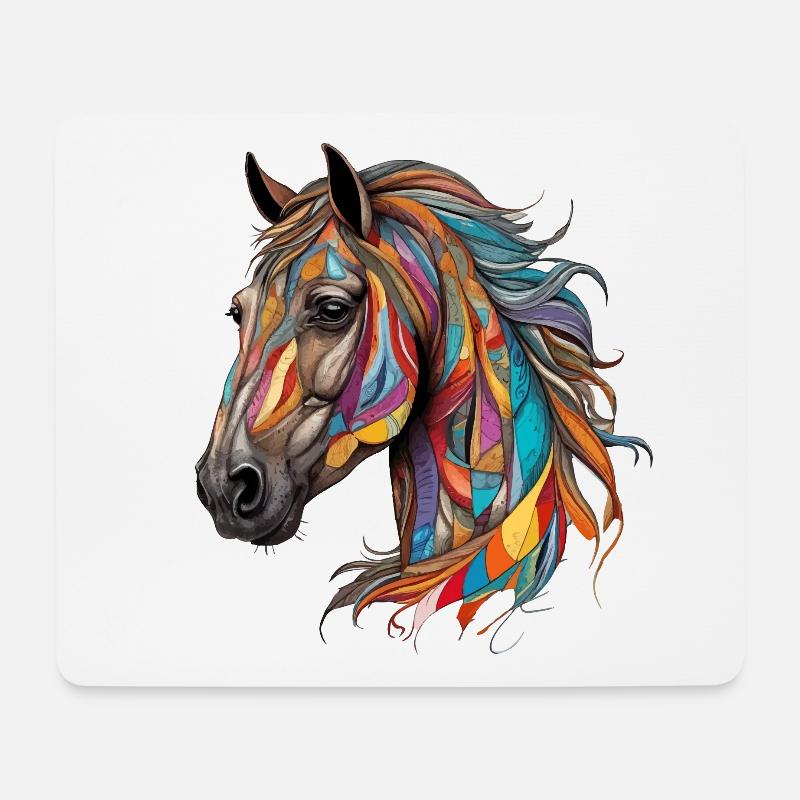 colorful Horse Pferd Kopf Nuestern Pferdekopf - Mousepad (Querformat) - Weiß