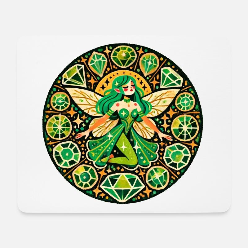 Smaragd-Fee-Mandala - Mousepad (Querformat) - Weiß