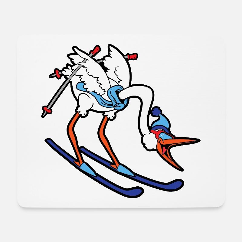 Cute Funny Cool Stork Skier Ski - Mouse Pad (horizontal) - white
