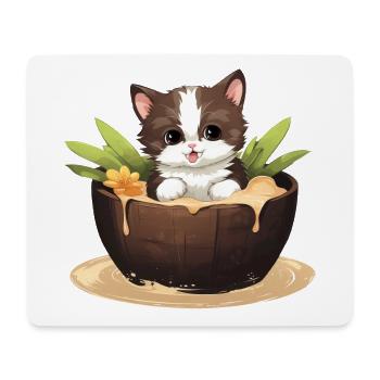 Katze mit Kokosnuss, Süßes Sommerdesign - Mousepad (Querformat) - Weiß - Vorne