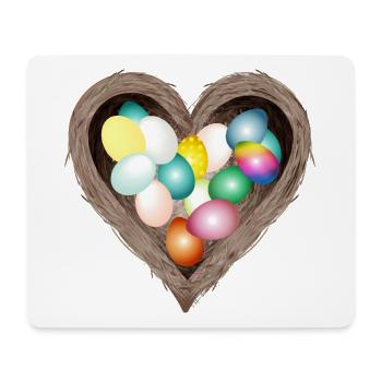 Herzförmiges Osternest mit bunten Ostereiern  - Mousepad (Querformat) - Weiß - Vorne