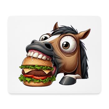 Horse with hamburger fast food funny - Mouse Pad (horizontal) - white - Front