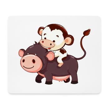 Monkey Riding on Cow Funny Animal Game Design - Mouse Pad (horizontal) - white - Front
