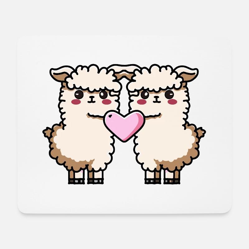Alpaka Llama Paar Herz - Mousepad (Querformat) - Weiß