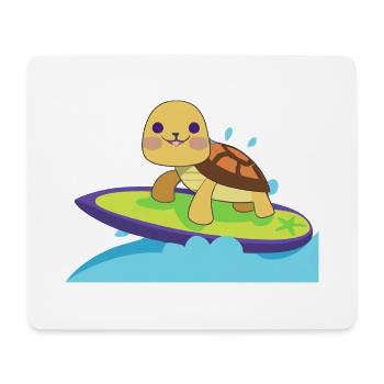 Kawaii Turtle Surfer - Cute Beach Design - Mouse Pad (horizontal) - white - Front