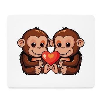 Singe Couple Coeur Saint Valentin - Tapis de souris (format paysage) - blanc - Devant