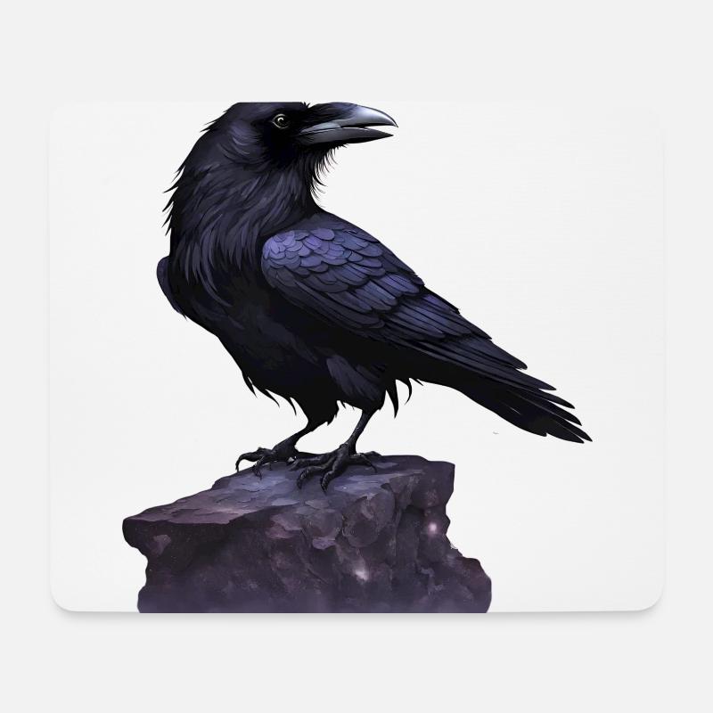 großer Rabe auf Stein - Naturmotiv - Rabenvogel - Mousepad (Querformat) - Weiß