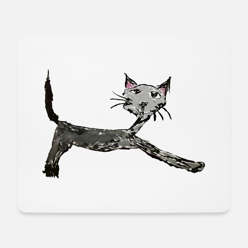 Lustige Katze, Kinderzeichnung, Comic - Mousepad (Querformat) - Weiß