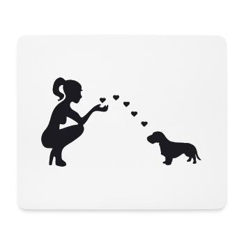 Rauhaardackel mit Frau - Mousepad (Querformat) - Weiß - Vorne
