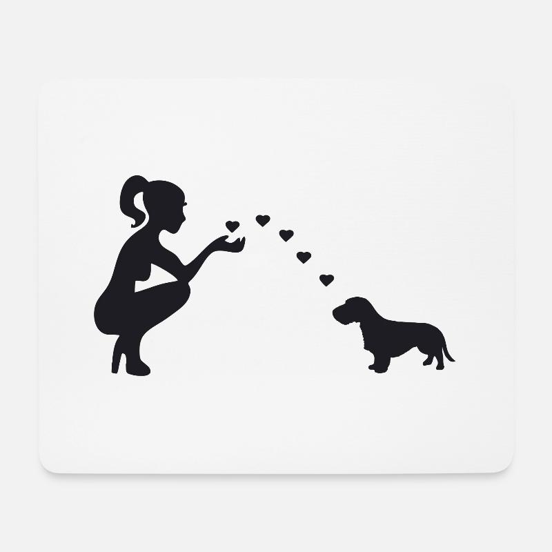 Rauhaardackel mit Frau - Mousepad (Querformat) - Weiß
