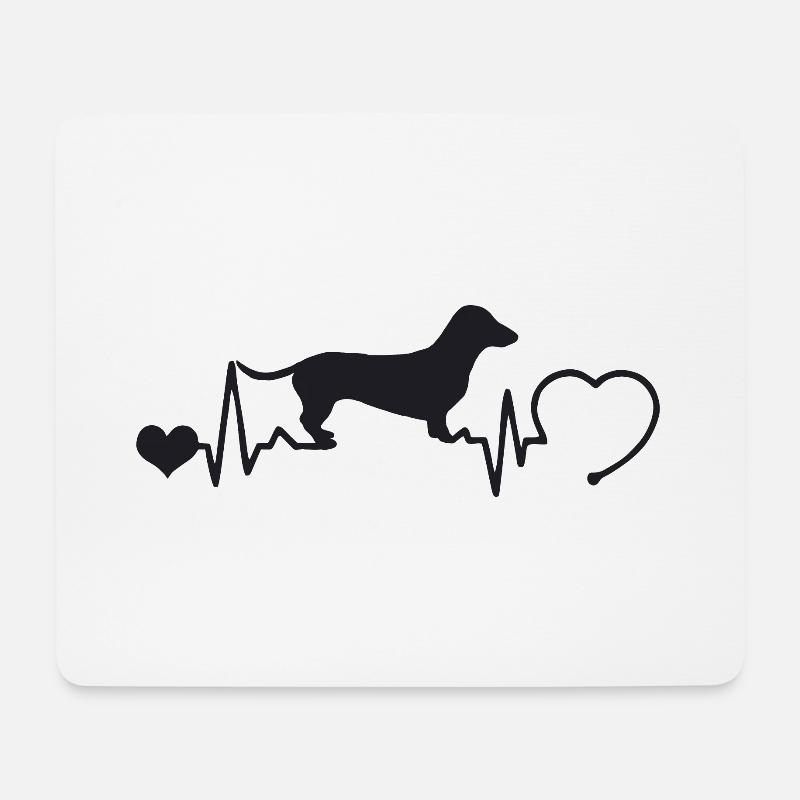 Dackel mit Herzschlag - Mousepad (Querformat) - Weiß