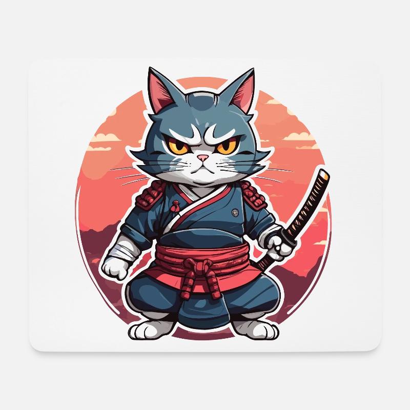Samurai-Katze #16 - Mousepad (Querformat) - Weiß