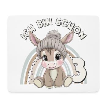 3ème anniversaire âne arc-en-ciel mignon mignon - Tapis de souris (format paysage) - blanc - Devant