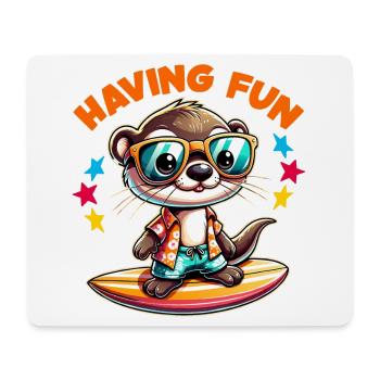 Funny surfing otter with sunglasses - Mouse Pad (horizontal) - white - Front