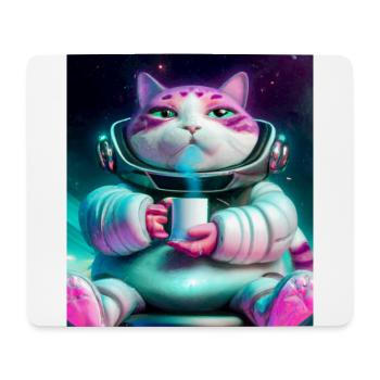 Big cat drinks tea in space - Mouse Pad (horizontal) - white - Front