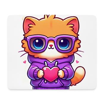 Cool Cat in Sunglasses with Heart - Mouse Pad (horizontal) - white - Front