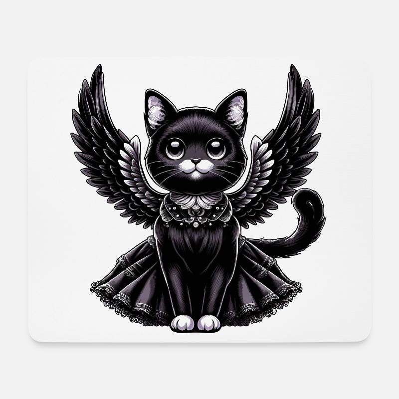 Schwarze Katze Gothic Engel Flügel Barock - Mousepad (Querformat) - Weiß