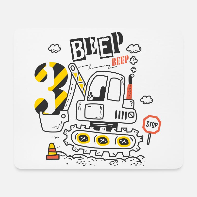 Geburtstag 3 Jahre Junge Bagger Baustelle - Mousepad (Querformat) - Weiß