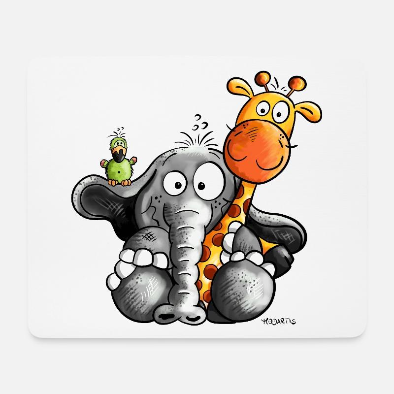 Elefant umarmt Giraffe - Mousepad (Querformat) - Weiß