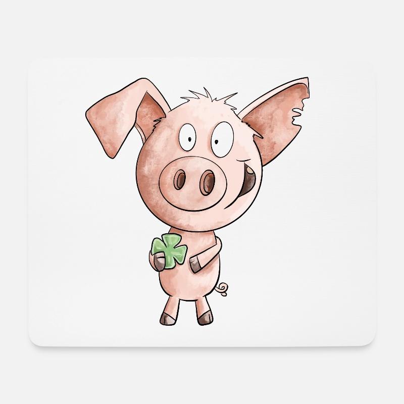Glück Schwein Mit Kleeblatt - Mousepad (Querformat) - Weiß