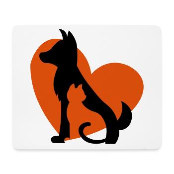 Chien chat - coeur pour animaux - idée cadeau / cadeau - Tapis de souris (format paysage) - blanc - Devant