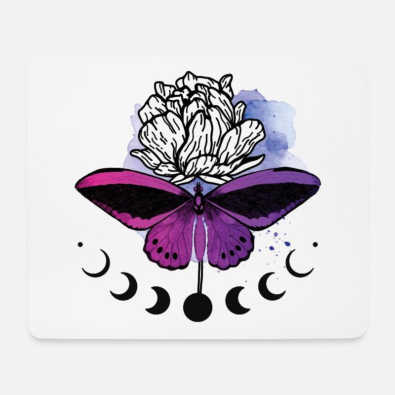Mondphasen Schmetterling - lila, rosa, Schmetterling, Blume - Mousepad (Querformat) - Weiß