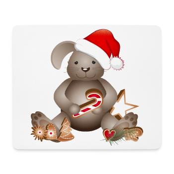 goldiger Hase für Weihnachten mit Weihnachtsmütze - Mousepad (Querformat) - Weiß - Vorne
